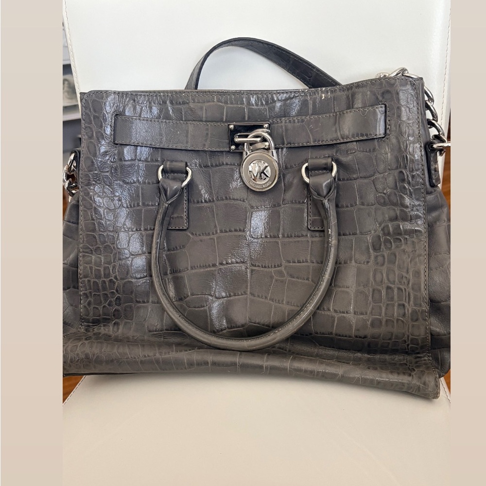 Gray Crocodile-Embossed Michael Kors Handbag